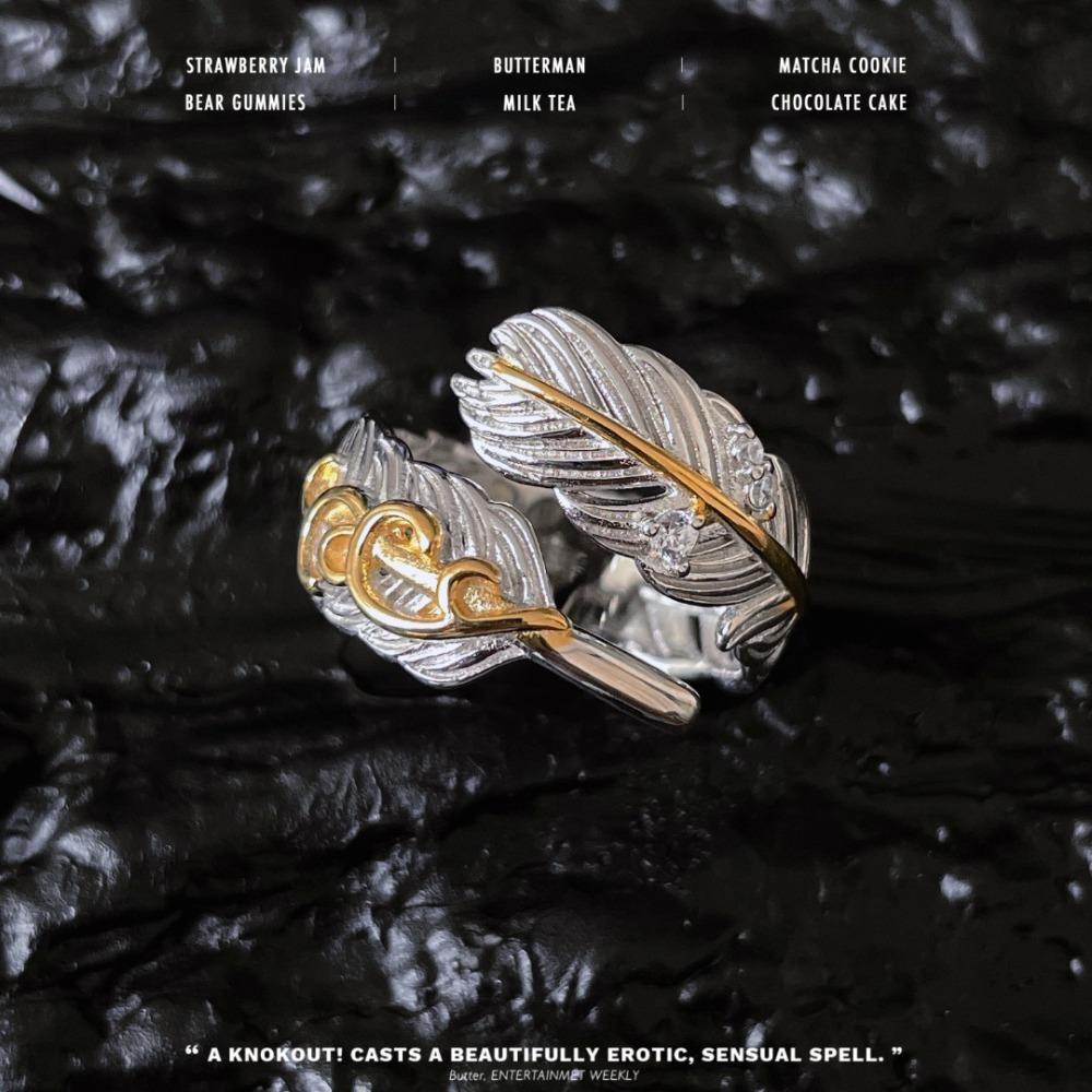 Open Ring for Women Gold Silver Plated Feather Design Two Tone Adjustable Statement Ring Fashion Jewelry