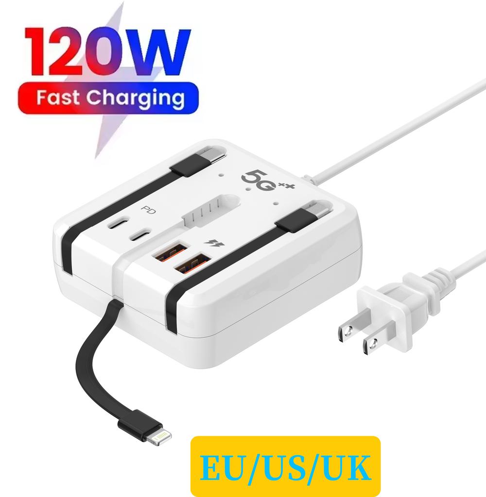 65W Multiport Type C USB Charger PD Fast Charging Wall Charger with EU/US Plug USB Hub Adapter for Quick Mobile Phone Charging