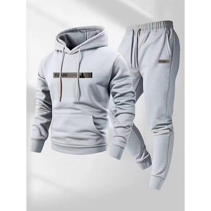 Mens Hooded Sweatshirt Set Long Sleeve Top Pants Casual Sportswear Loose Fit