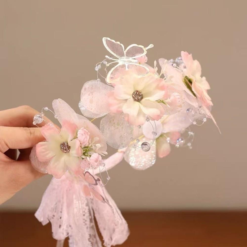 Lace Bow Flower Butterfly Headband Rhinestone Decor Lolita Headband Elegant Pearl Headband Kids