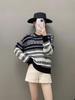 Women's Color Block Cashmere Sweater - Round Neck, Loose Fit, Knit Striped Pullover for Autumn/Winter