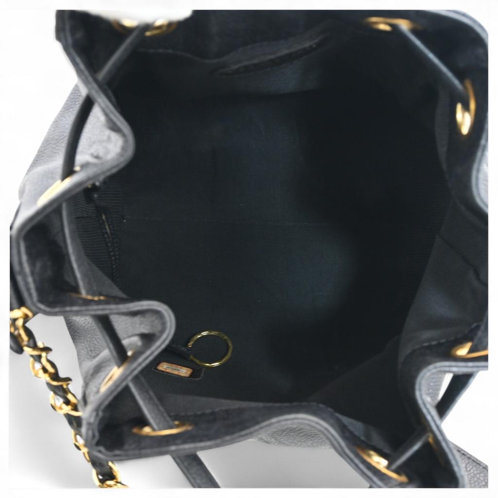 Auth CHANEL Drawstring Shoulder Bag Caviar Skin Coco Mark ch66170cc