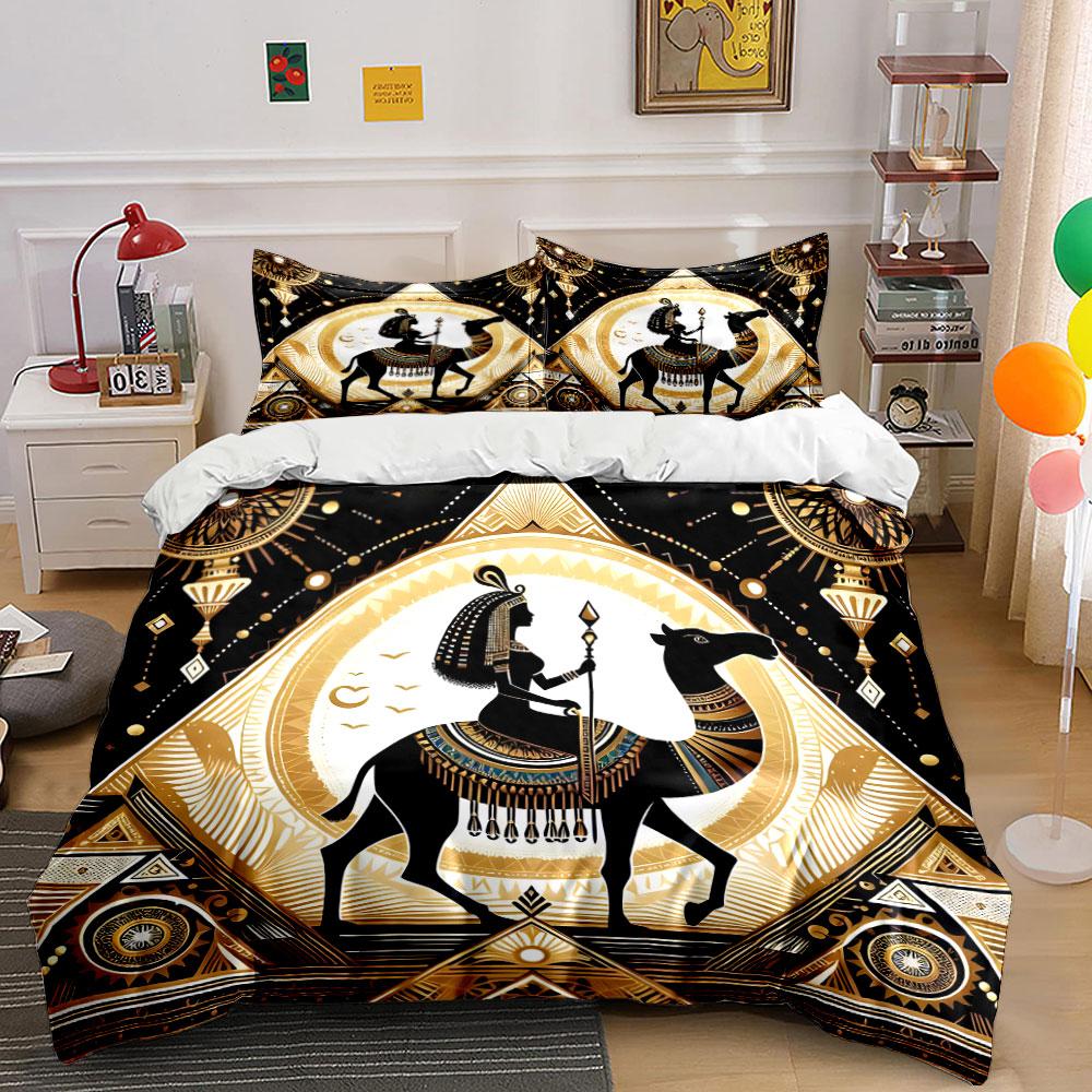 Egyptian Camel Pharaoh Decor Bedding Set with 1 Duvet Cover 2 Pillowcases Single Double King Queen, Gift