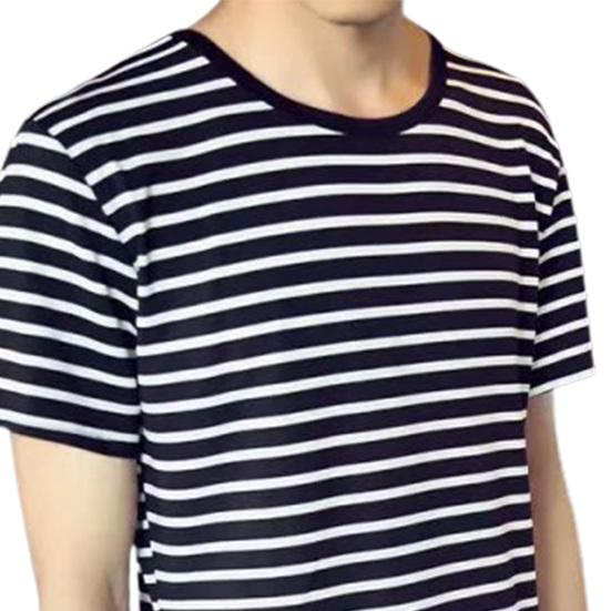 Men T-shirt Contrast Color O Neck Short Sleeve Stripe Print Formal Summer Base Top Male Clothes