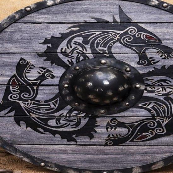 Viking Wolf Wooden Shield Wall Decor Norse Fenrir Shield Medieval Warrior Viking Home Decor Gift 60.96 cm