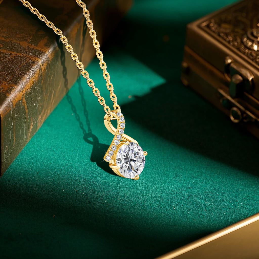 Gold Twist Round Cut Moissanite Pendant Necklace Certified Classic Jewelry for Women Engagement Wedding Gifts Wholesale