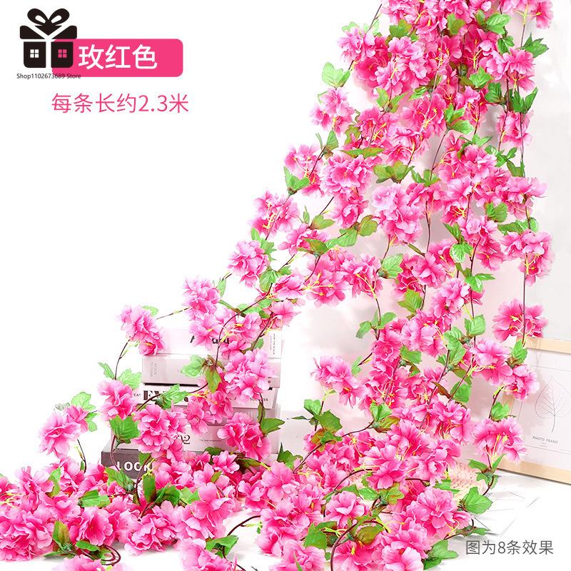 230CM Artificial Sakura Flowers Vine Wedding Garden Rose Arch Home Party Decoration Christmas Bridal Fake Silk Scrapbook Plants