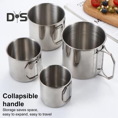 Ensemble de tasses à poignée pliable en acier inoxydable avec sac de rangement, mousqueton portable pour la maison, le camping en plein air, l'eau, le café, les boissons, les randonnées et les pique-niques