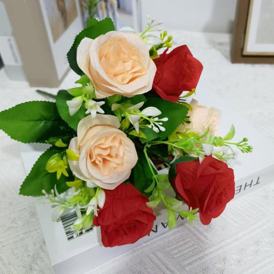 Artificial Roses Flowers 6 Heads Faux Silk Flower Bouquet with Leaves for Bridal Bouquet DIY Arrangement Wedding Party Home Living Room Table Decor