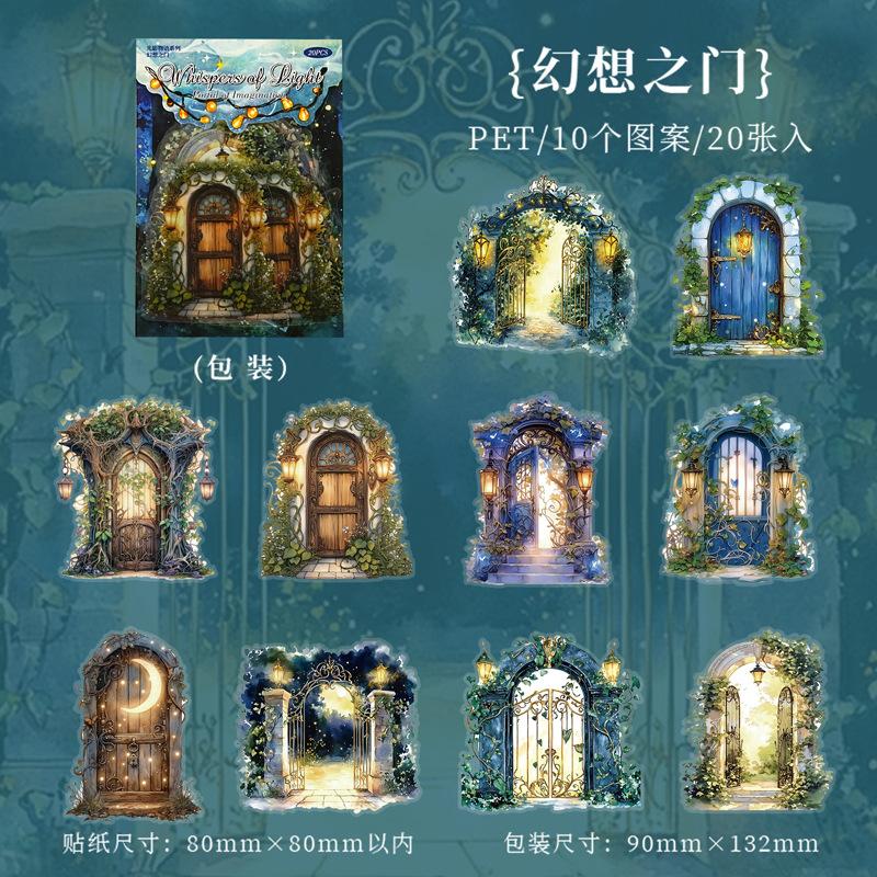 Sticker Pack 20 Sheets 6 Designs Large Size Night Scene Irregular Shape Light Shadow Story For Journal Decoration Multicolor