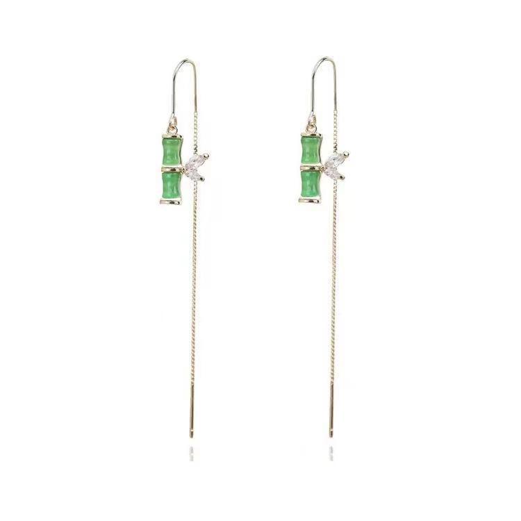 Emerald Bamboo Elegant Green Earrings - Fresh, Exquisite, Trendy Silver Needle Jewelry 2023