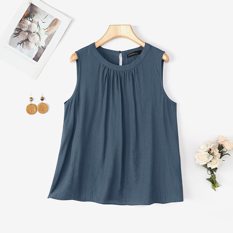 ZANZEA Women Summer Solid Color Loose Casual Sleeveless Tank Tops