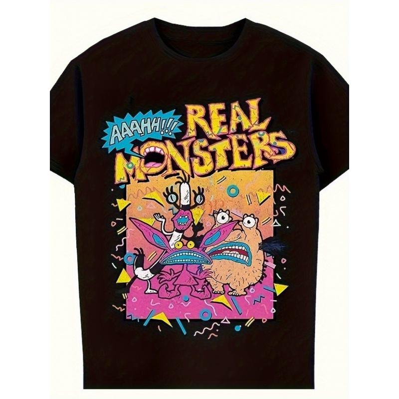 T-shirt Uomo Aaahh Real Monsters Vintage Anni '90 Show TV - Personaggi e Loghi Iconici dei Mostri, Morbida Maglietta da Collezione Retrò per Fan della Nostalgia Anni '90, Casual