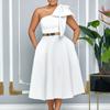 Large Size Women's Clothing Summer New Fashion Slanted Shoulder Bow Banquet Dress Big Swing African Dress