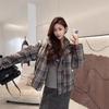 Woolen plaid stand-up collar down jacket, women's loose and thickened Northeast can wear lazy retro style white duck down jacket