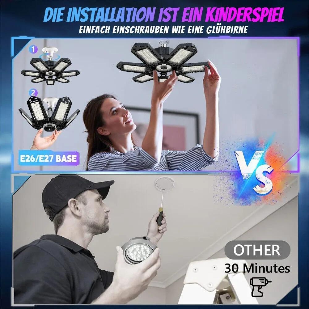 120w Led Garasjelys E26/e27 Supersterk Garasjebelysning Med Justerbare Paneler Deformerbar Pære Taklampe For Arbeid