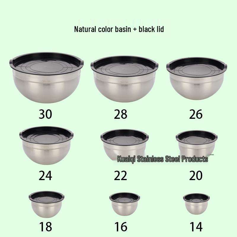 American-Style Silicone-Lidded Salad Bowl Set - Stainless Steel, Multi-purpose for Cooking, Baking, and Egg Beating.