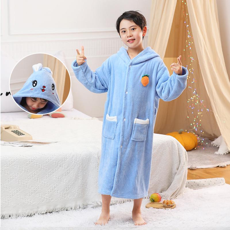 Kinder Umhang Badetuch Hase Bademantel Kinder Verdickt Weiche Mütze Niedlich Korallenfleece Langer Umhang