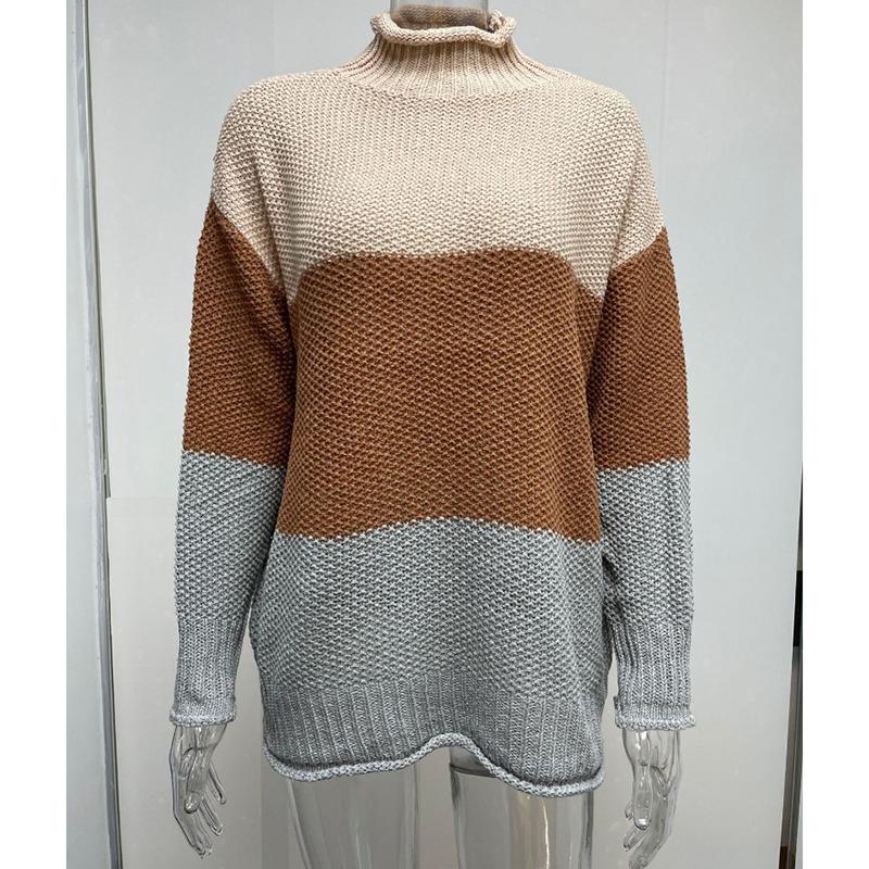 Autumn and Winter Long Sleeve Casual Plus Size Knitted Sweater Women Striped Turtleneck Pullover Sweaters Women Elegant Vintage Loose Knitwears 24956
