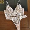 European and American Women Sexy Deep V Bra and Panties Set Embroidered Lace Lingerie Set Ultra Thin Minimizing Push Up Underwear Set