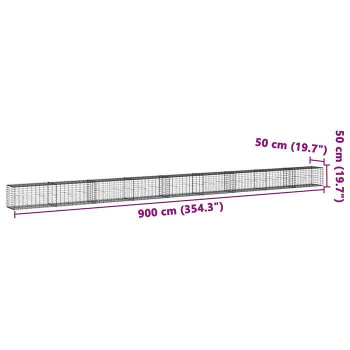 VidaXL Panier gabion avec couvercle 900x50x50 cm fer galvanisé, mur en gabion, mur de soutènement en gabion, clôture en 3295140