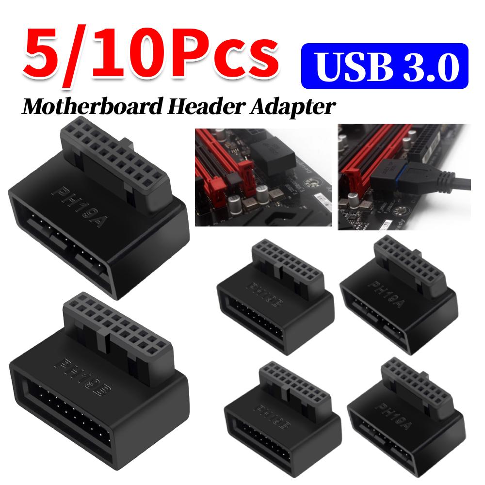 5/10Pcs USB 3.0 19P 20P Connector 90 Degree PC Motherboard Chassis Front Seat Converter High Speed Signal Lossless Transmission