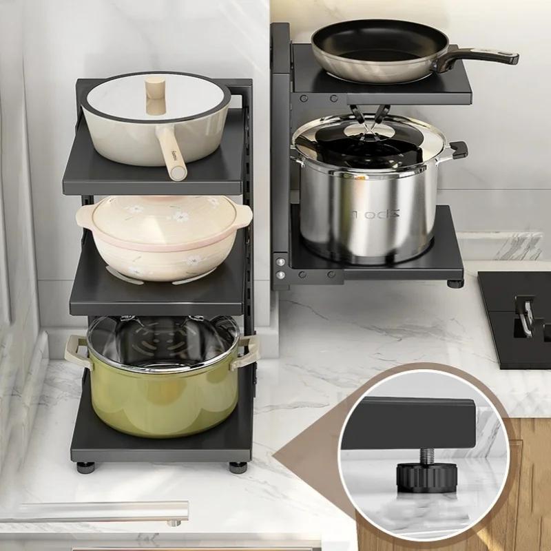 Carbon Steel Kitchen Storage Rack Multi-layer Lower Sink Cabinet Layered Pot Rack Kitchen Household Floor Lower Cabinet Storage