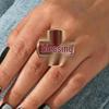 Korean Geometric Inlaid Gemstone Open Ring