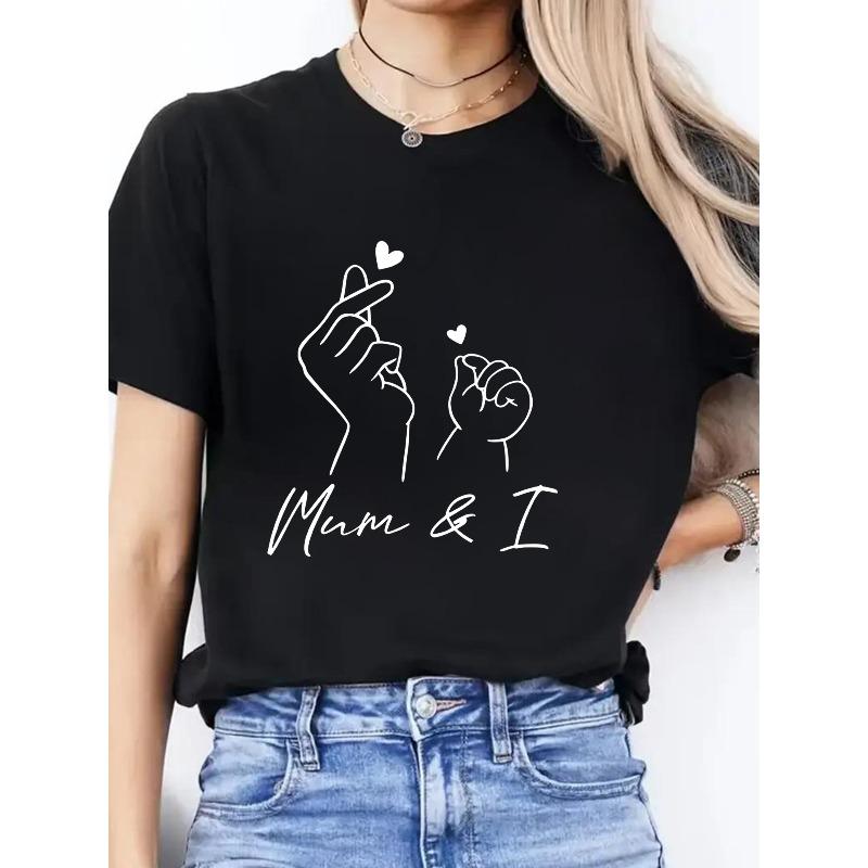 

Women s Fashion Mother- Handprint Top, Casual Short-Sleeve T-Shirt, Round Neck, Breathable Sportswear 4XL чорний