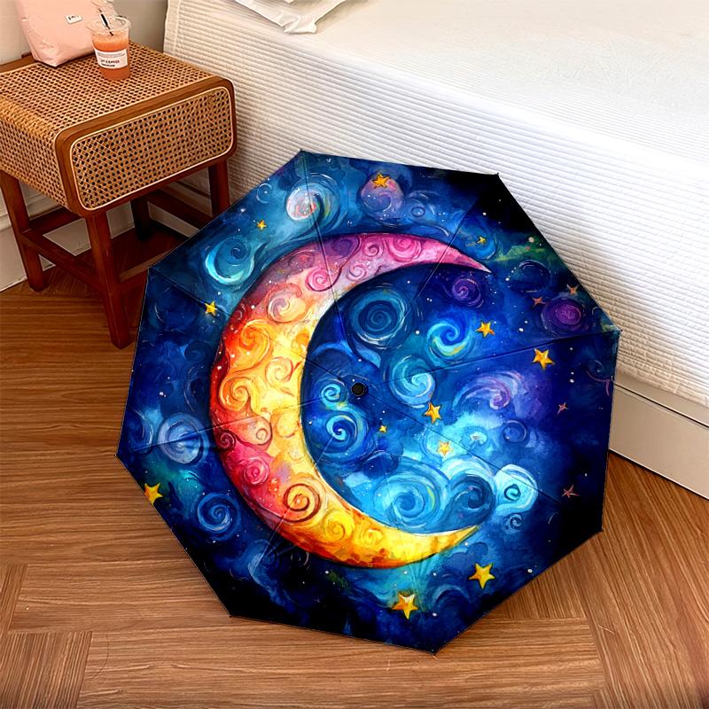 

1 PC Automatic Folding Umbrella - Crescent Moon Pattern, Portable & Foldable Design with 8 Ribs, Christmas Birthday Gifts
