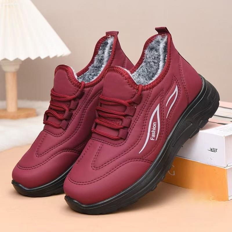 Women Winter New Low Top Lace Up Cotton Shoes Round Toe Waterproof Non Slip Soft Sole Plush Keep Warm Casual Sports Shoes