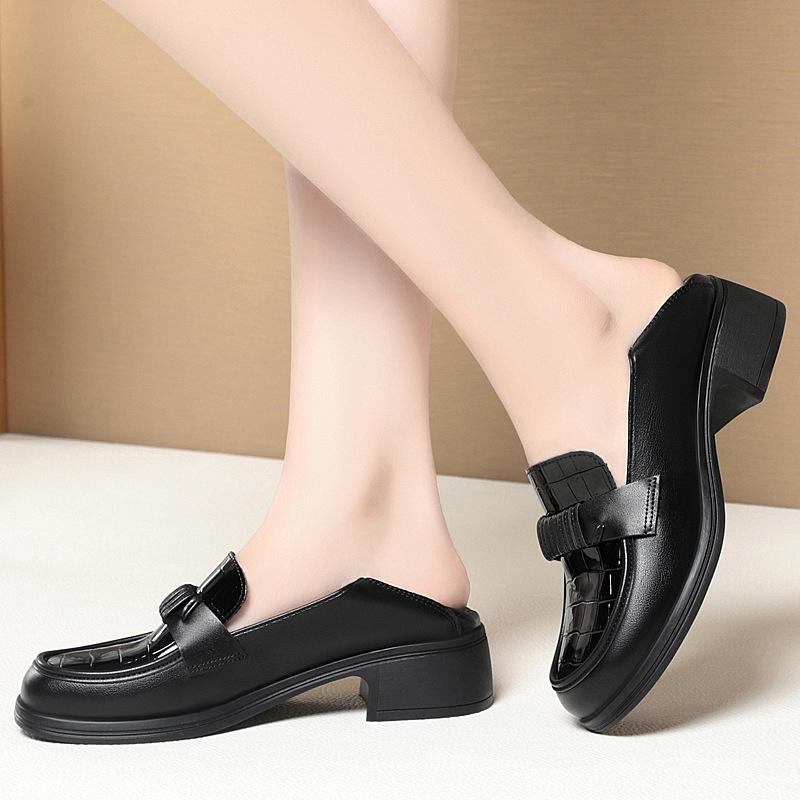 Pantofi de primăvară cu toc mic pentru mamă, pantofi simpli din piele moale, mocasini confortabili cu talpă moale, eleganți pentru vârsta mijlocie și înaintată