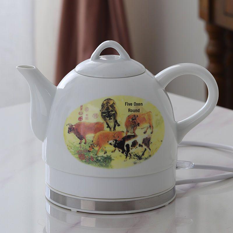 

Blue and White Porcelain Electric Kettle with Automatic Power-Off, Large Capacity, Ideal for Home Tea Boiling.