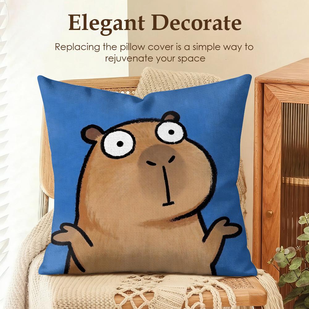 Kids Cartoon Cute Animal Cushion Cover Natural Linen Organic Fabric Double-Sided Printing Sofa Home Decor Gift Pillow Case