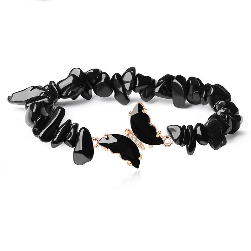 Fashion Trendy Anniversary Amethyst Gravel Cute Butterfly Natural Stone Crystal Elastic Beaded Low Price Bracelet Versatile