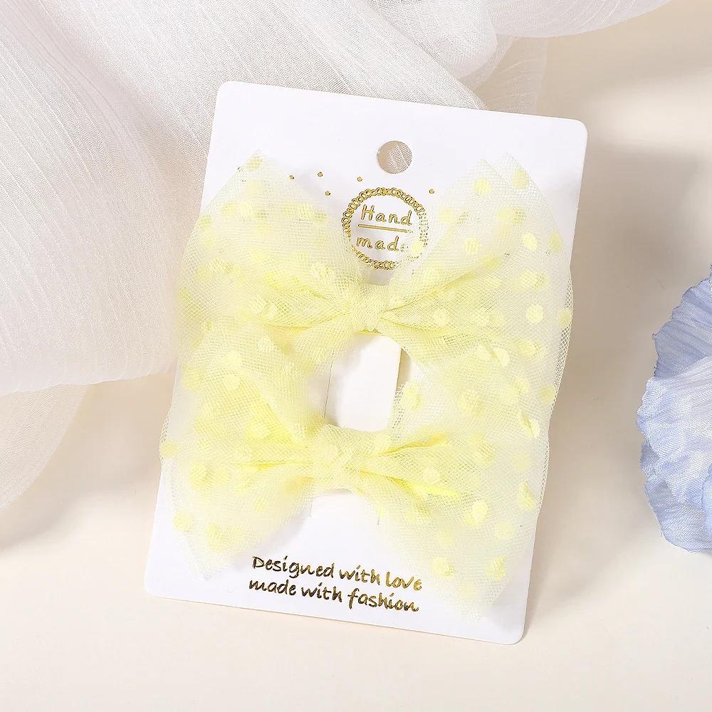 2 Stück/Los Gepunktete Haarschleifen Haarspangen für Mädchen Boutique Süße Organza Schleife Mädchen Hübsche Haarspangen Haar-Accessoires