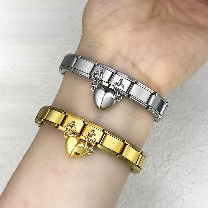 Removable Magnetic Attraction Cute Heart Italian Charm Link Buckle Stainless Steel Bracelet  Diy Making Beads Jewelry