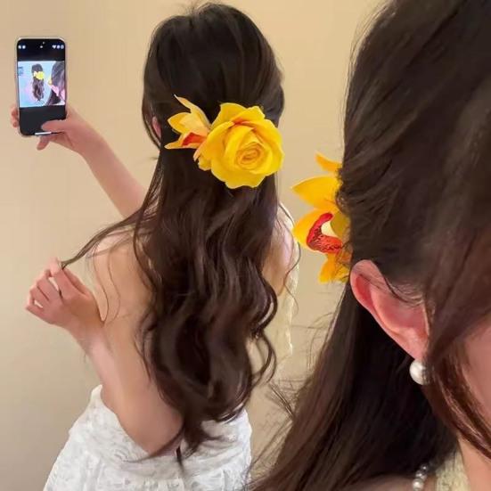 Butterfly Hair Clip Artificial Peony Flower with Acrylic Crocodile Clip Flower Hair Barrette for Beach Vacation Party Dress-up