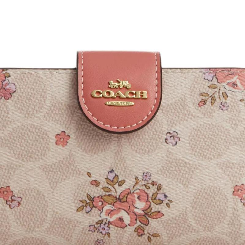 New COACH Corner Zip Coated Canvas Wallet Medium Size Women's Sand & Multicolor CAO99-IMSAS