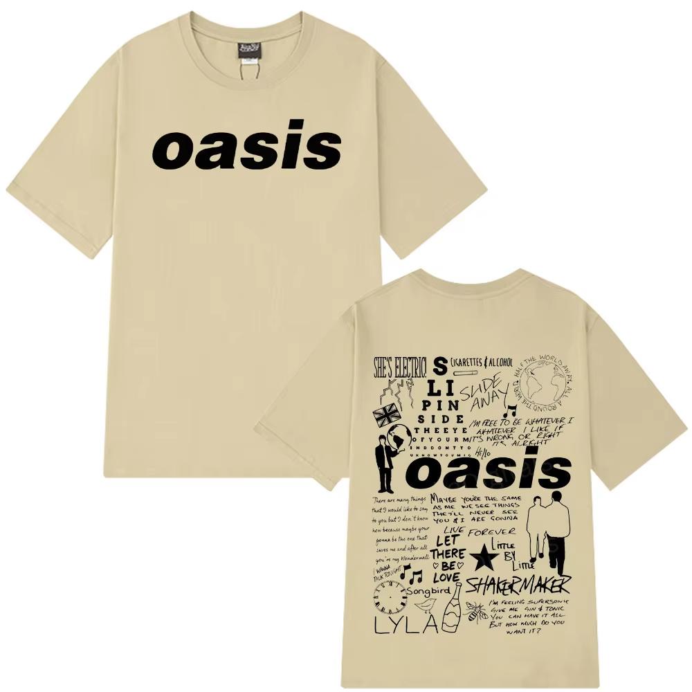 Oasis Band Logo Rock Band Tees Men Woman Short Sleeves Vintage T Shirts Hip Hop Loose Casual Oversized High Quality T-shirt Tops