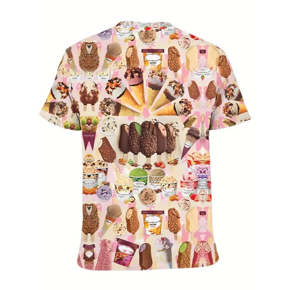 

Футболка с 3D-принтом с графикой мороженого Мужская Женская Модная Летняя Футболки с коротким рукавом и круглым вырезом Трендовая Новая Футболка 2025 Топы XS