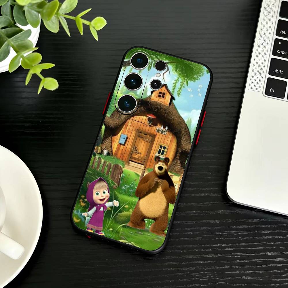 

Cute R-Masha and Bears Phone Case For Samsung S26,S25,S24,S23,S22,S30,S21,Ultra,Plus,FE 5G Black Soft Cover Samsung S24fe