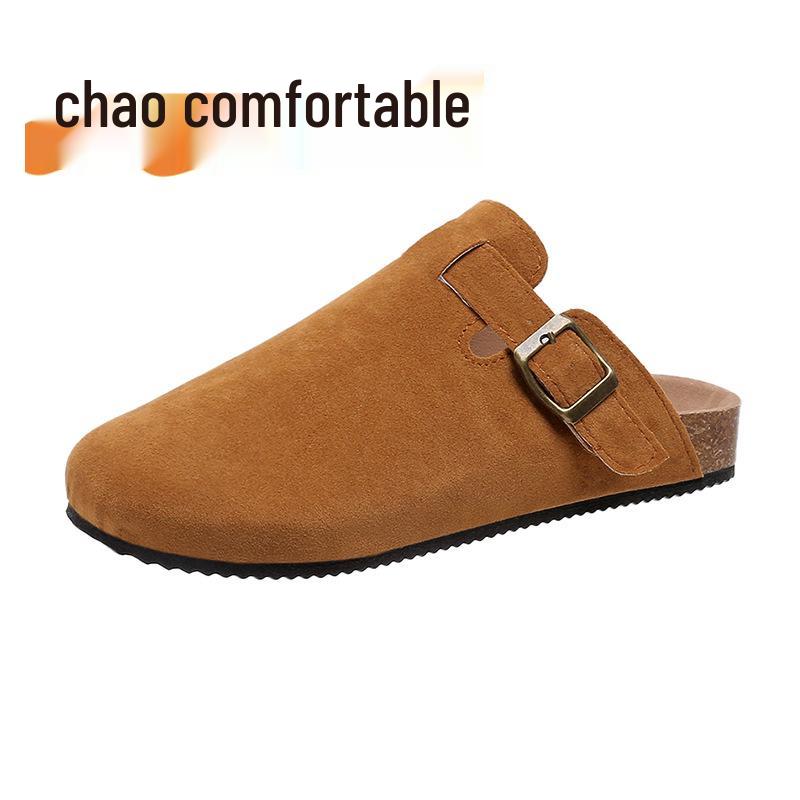 Plus Size Women's European & American Cork Closed-Toe Slippers - Trendy Roman-Inspired Half Slippers for Couples