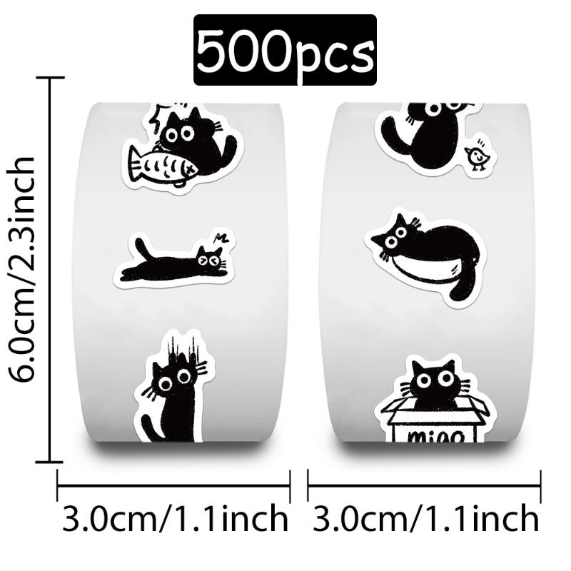 500 Pcs/Set Black Cat Roll Sticker Graffiti Stickers Diy Phone Case Laptop Water Bottle Waterproof Stickers