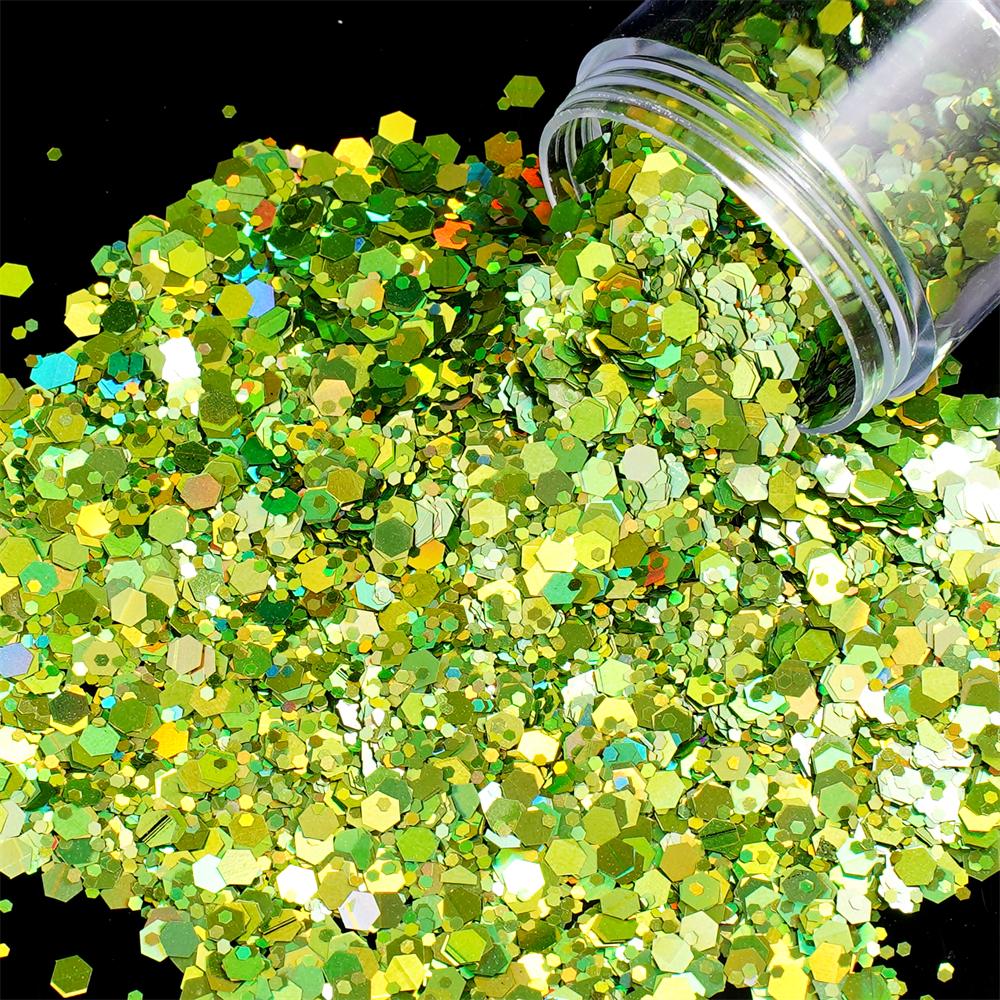 

24g/Box Holographic Nail Art Glitter Hexagon Sequins Decorations Flakes Colorful Chunky Color Laser Sequins For DIY Epoxy Resin 24 Grams світло-зелений колір