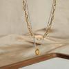 Fashionable Niche Titanium Steel Gold-plated Ring Pendant Handmade Bead Double Layered Necklace Jewelry for Women