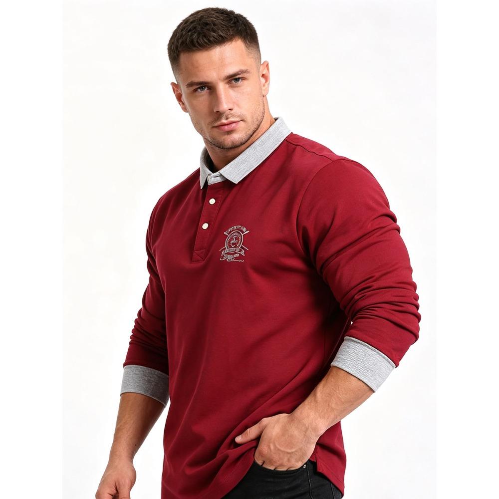 Polo da uomo primaverile Polo casual in cotone da uomo Polo a maniche lunghe T-shirt oversize