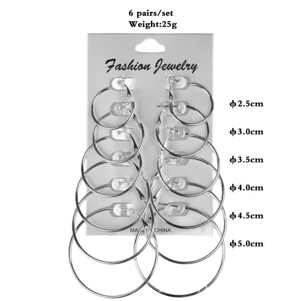 Chic European & American Style Earrings Set: Bold & Slim 6-Piece Collection - Versatile & Trendy Large & Small Earrings for Women