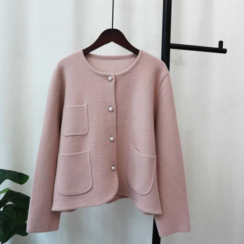 Crew neck knitted double-sided cardigan autumn and winter new loose temperament sweater jacket women