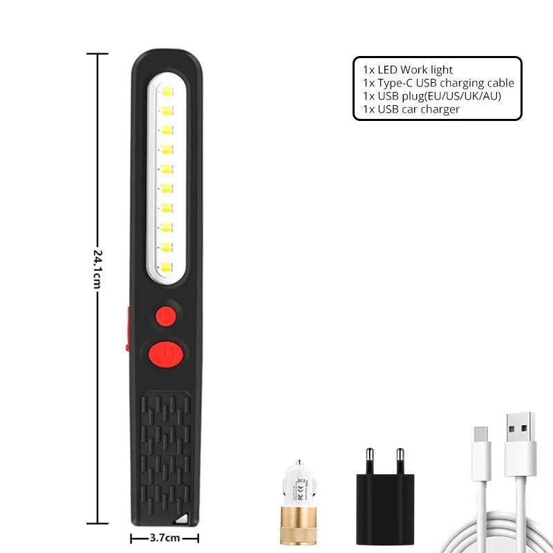 Powerful COB LED Work Light USB Rechargeable Flashlight Magnetic Auto Repair Lights Stepless Dimming Waterproof Torch
